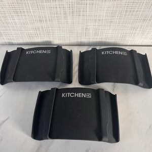 Silicone Grip Mitt Set Black Potholders 3-piece New Kitchen HQ HSN Products BxQQ